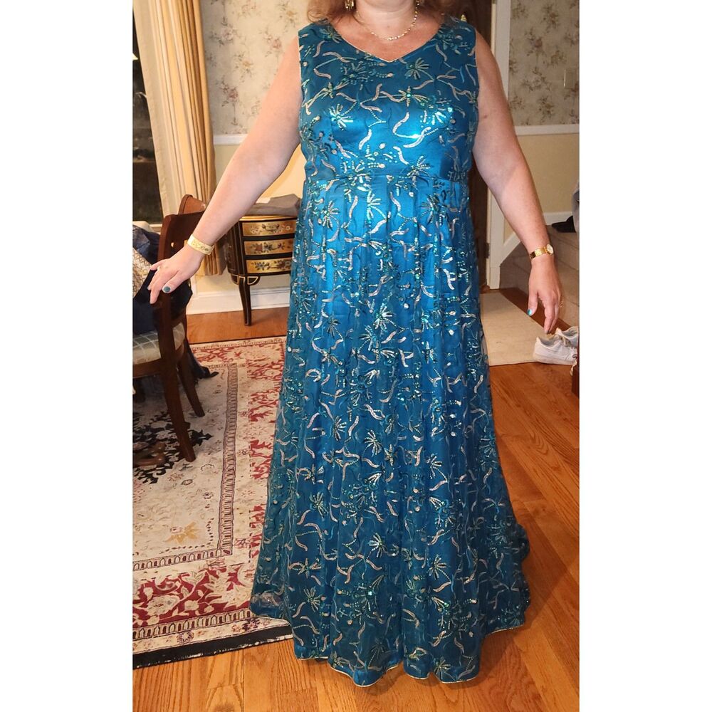 Anarkali Flared Gown - Teal - Picture 10 of 12